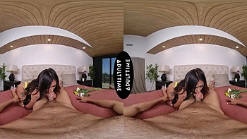 Jena Larose rides a big cock in reverse cowgirl and doggy style positions