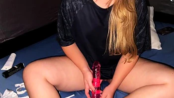 Blonde babe caught stroking in school camp - Anal and