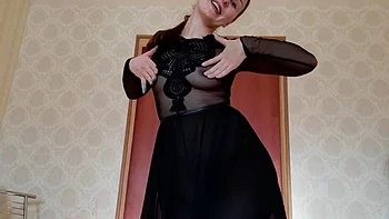 Russian beauty exudes dancing in sheer black chiffon long nightgown: Amateur, Babe  Brunette Porn