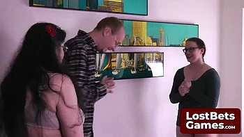 Huge Tits Brunette Threesome Strip Game - Rock Paper Scissors Striptease Show