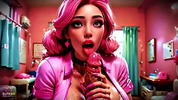 Pink Hair Bimbo Nurse Fucks Patient Hard - Wild Blowjob & Sloppy Sucking Action