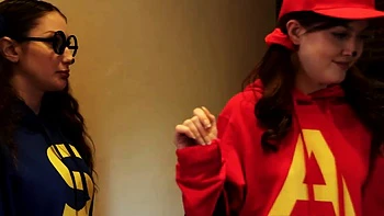 Besties spreading wide for candies in foursome