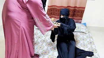 Desi hijabi bhabhi and neighbor lesbian sex with creampie and anal in Bengali audio
