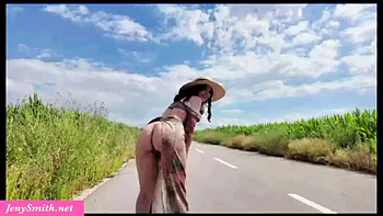 Hot MILF Jeny Smith Flashes Pussy & Tits Live on Public Road - Outdoor Masturbation Show
