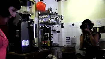 Lesbian Seduces Young Brunette in Shop Toilet - Coral Aorta & Beretta James Fuck Hard