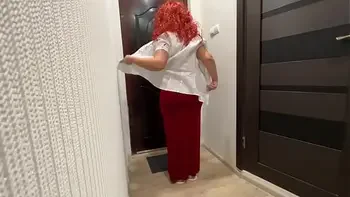 Mature with a nice body and a big ass was waiting for a pizza delivery, but got a cock in her ass from her stepson