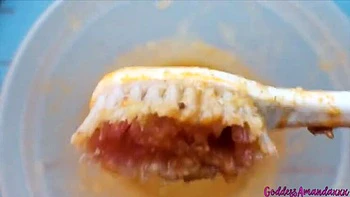 Goddess Amanda Humiliates Piggy Slave with Food & Toothbrush in Bathroom Fetish