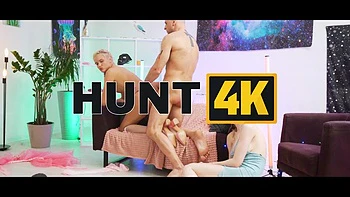HUNT4K. Slutty lesbian couple s fun was interrupted by their landlord s cock: Porn