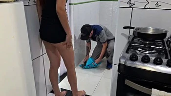 Skinny Redhead Latina Gets Slammed Hard by Plumber - Amateur BJ & Cumshot