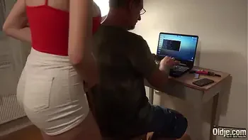 Girlfriend with big boobs rides grandpa cock she gets fucked hard and takes large cumshot