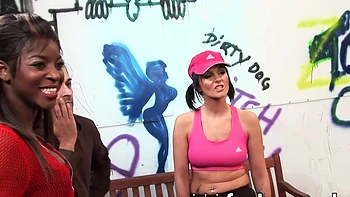 Big-tit whores get nasty 4some with 2 ebony cocks