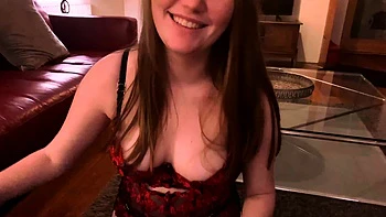 British teen sucks sloppy blowjob, jerks tits hard