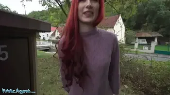 Public Agent Redhead Brit Shows Off Her Pierced Tits Before Basement Fuck Creampie