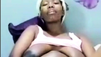 Pregnant African bbw jerks off big tits solo