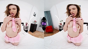 Cute teen Alice Klay jerks off with socks on