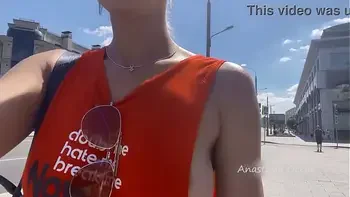 Flashing boobs in the city. Public