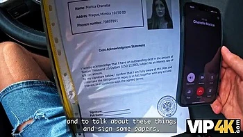 Big Tits Brunette Cheats with Debt in Car Sex POV