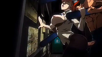 Пауэр и Макима соблазняют Денджи на трах