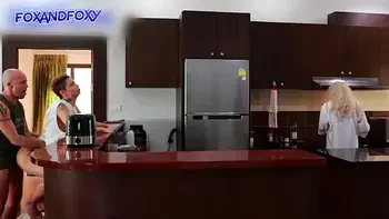 Almost caught surprise anal creampie ass fucking close to mother-in-law cooking breakfast