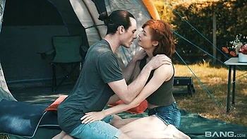Skinny redhead Nina Sever sucks and strokes cock