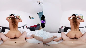 VR sex with hot brunette Claudia Colt riding from behind