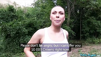 Long-legged brunette Fantasy gets fucked hard outdoors for cash