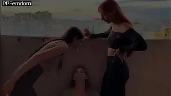 Mistresses Agma And Sofi Spit On Slave-Girl On A Public Balcony - Lezdom Spitting